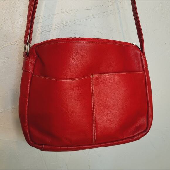 Le Donna Full Flap Over Red Leather Cross Over/ Shoulder Bag - Picture 13 of 16